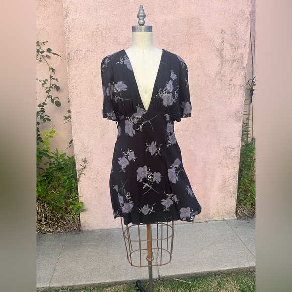 Free People Kimono Sleeve Mini Dress Purple Floral - Picture 1 of 4